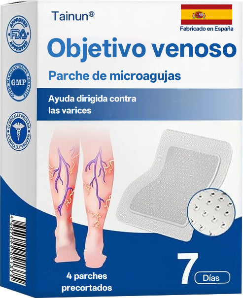 Tainun® VeinTarget Parche de Microagujas Herbal para las Venas 🌿 El primer parche de microagujas con hierbas alpinas certificado por la Unión Europea 🇪🇺 Clínicamente probado con una tasa de éxito de hasta el 96% 📊 Resultados visibles en 7–14 días 🔥