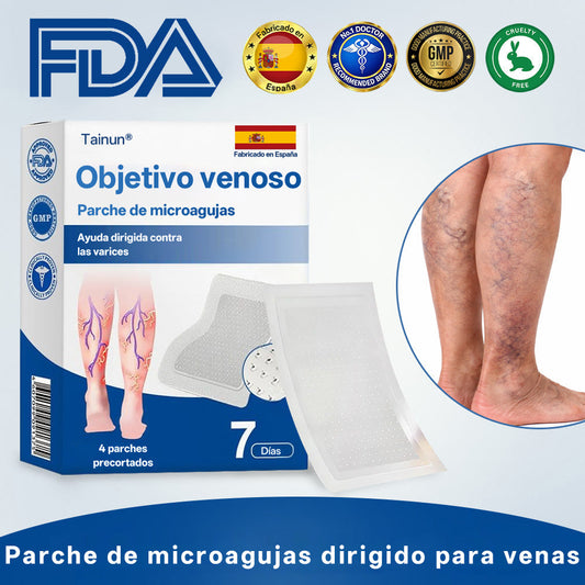 Tainun® VeinTarget Parche de Microagujas Herbal para las Venas 🌿 El primer parche de microagujas con hierbas alpinas certificado por la Unión Europea 🇪🇺 Clínicamente probado con una tasa de éxito de hasta el 96% 📊 Resultados visibles en 7–14 días 🔥