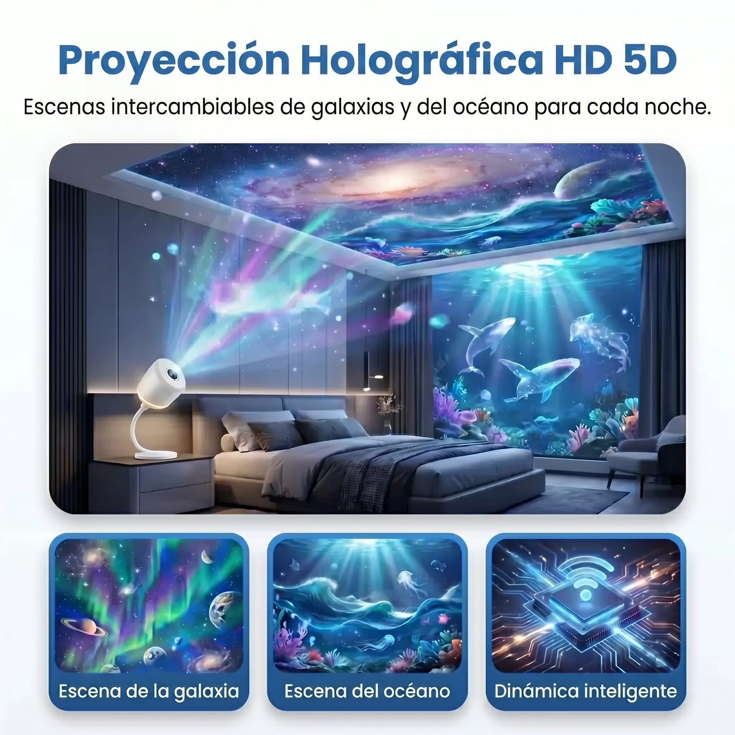 𝑺𝑪𝑵𝑫𝑹® 🔊 Proyector Holográfico Nocturno 5D Inteligente HD ✨ Proyección Dinámica de Galaxias y Luces Ambientales para Crear un Ambiente Mágico en Casa 🔥