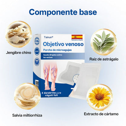 Tainun® VeinTarget Parche de Microagujas Herbal para las Venas 🌿 El primer parche de microagujas con hierbas alpinas certificado por la Unión Europea 🇪🇺 Clínicamente probado con una tasa de éxito de hasta el 96% 📊 Resultados visibles en 7–14 días 🔥